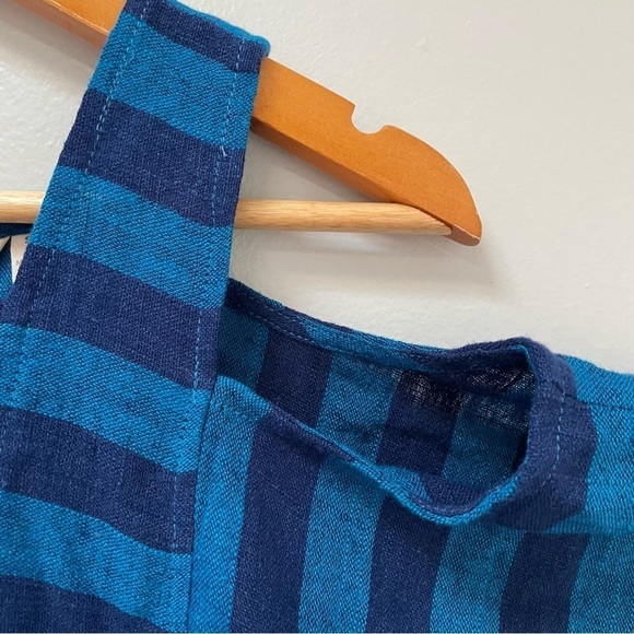 Soft Surroundings Tunic Blue Striped Sunset Cold Shoulder Linen Blend Sz S EUC - Picture 8 of 8